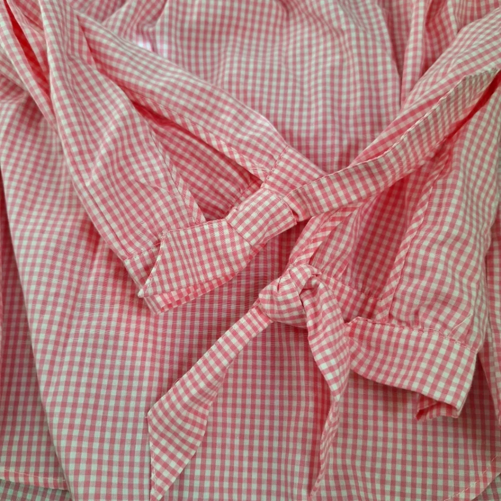 H&M Gingham Off Shoulder Top Pink Plaid Coquette Preppy Cotton NEW Womens XS